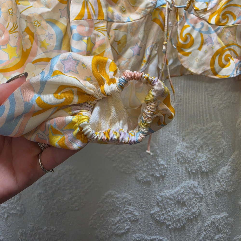 For Love & Lemons Pastel Psychedelic Floral Tie Front Crop Top Blouse‎ Small - Picture 5 of 9